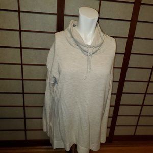 Pure Jill by J.Jill Light Gray/Ivory Waffle Knit Cowl Tunic Sweater PM